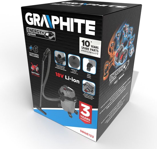 Graphite Energy+ 58GE133 Industriële nat-/droogstofzuiger - 12 ltr - zonder accu