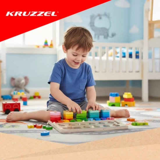 Kruzzel Houten Montessori sorter 3-in-1 – magnetisch doolhof, vormen en cijfers voor kinderen vanaf 3 jaar