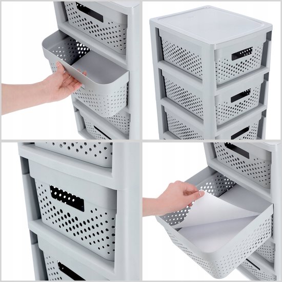 Curver Infinity Dots Ladesysteem - 4 lades van 11L - met wieltjes - 36x30×66 cm - Grijs