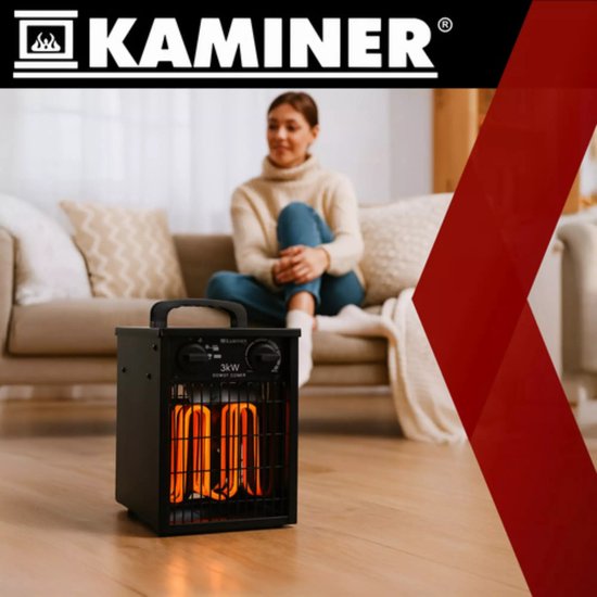 Kaminer elektrische kachel 3000W – ventilatorkachel met thermostaat, IPX4 en koelstand voor binnengebruik