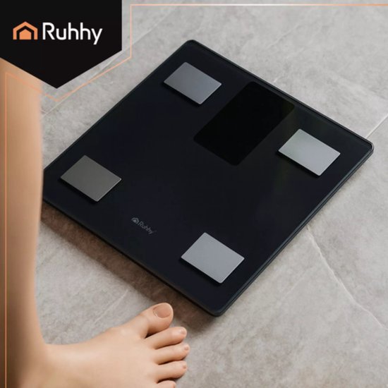 Ruhhy Slimme analyse personenweegschaal zwart 226 kg met LCD-display en Feelfit app
