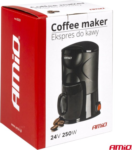 AMiO Koffiezetapparaat Auto Koffiezetter met Mok (12v/170w) Zwart met Autostekker Sigarettenaanstekerplug
