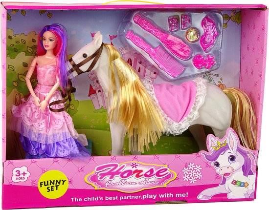 Speelgoed paard met prinsessenpop - 30x4x10cm - met accessoires