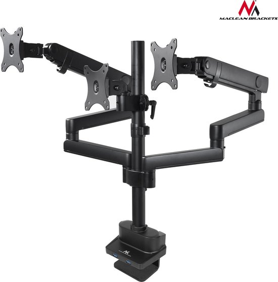 Maclean MC-811 - Monitorbeugel voor 3 LCD LED-monitoren met 2x USB 3.0 - 17-27 "3x7kg vesa 75x75 en 100x100