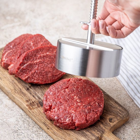 Kinghoff 1879 Roestvrijstalen Hamburgerpers - Verstelbare Patty Maker - Ø 11,4 cm - Vleespers