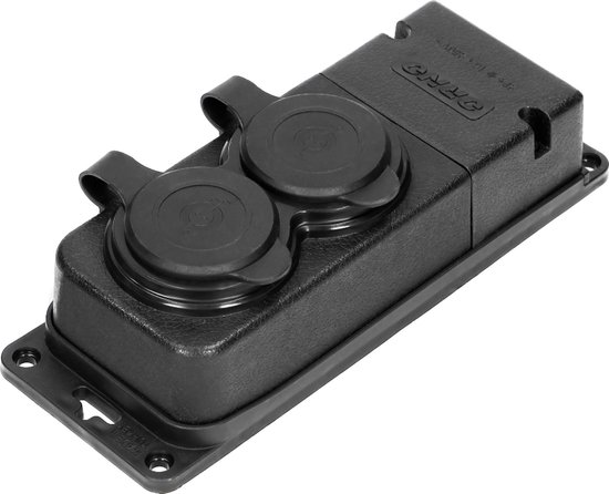 Heavy-duty opbouw wandcontactdoos / Verlengstopcontact met afdichting - Vochtbestendig rubber IP44 - Brandwerend - 2-Voudig