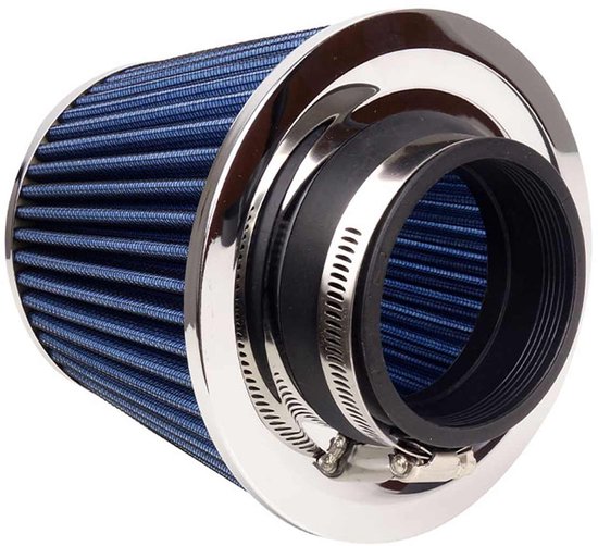 AMiO Open Luchtfilter Sport Filter met Cold Air Intake Blauw - Chrome [Sportfilter Powerfilter Universeel]
