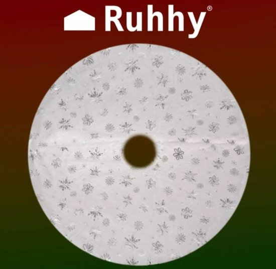 Ruhhy Kerstboommat 90cm - Luxe en Stijl met Zilveren Sterren en Sneeuwvlokken