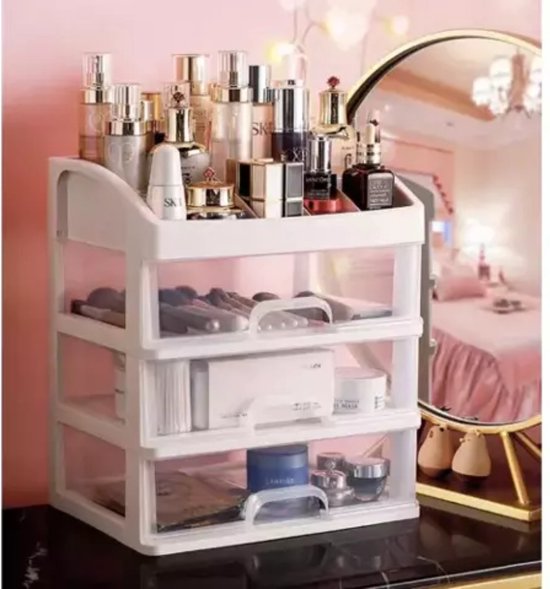 Soulima Make-up organizer - kunststof - transparant - 27 x 23 x 17 cm - incl 3 lades