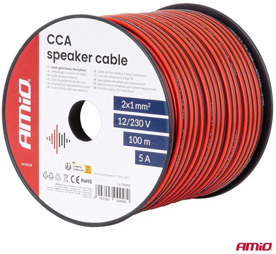 CCA luidsprekerkabel zwart/rood 2x1mm2 100m 5A