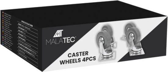 Malatec Zwenkwielen - 4x stuks - zilver/grijs - ijzer - PVC - zwenkwielen met rem - bureaustoel