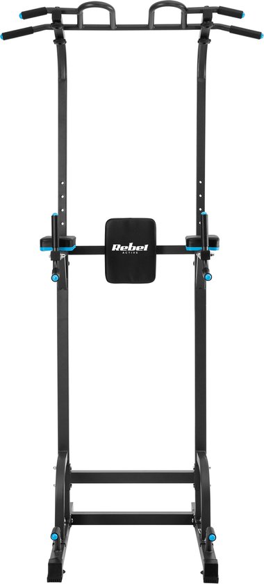Rebel Active Multifunctioneel Pull Up Station en Krachtstation - Hoogteverstelling - Fitnessapparatuur Dip Station Verstelbaar 130kg - Zwart