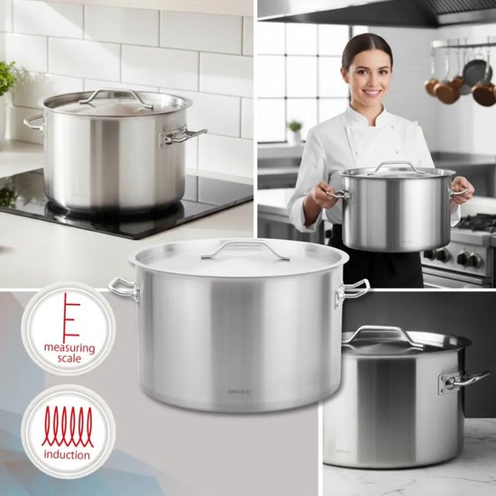 Kookpan - Catering Pan - Extra Grote Soeppan met Deksel - Stockpot - Inductie Geschikt - voor Soep, Pasta & Stoofgerechten - 32L - Ø40 cm - RVS