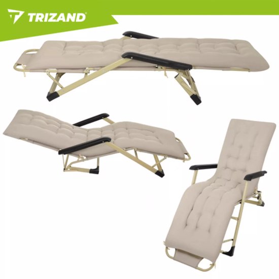 Trizand 3-in-1 tuinligstoel voor terras, tuin of strand met verstelbare rugleuning, beensteun en dik wasbaar kussen
