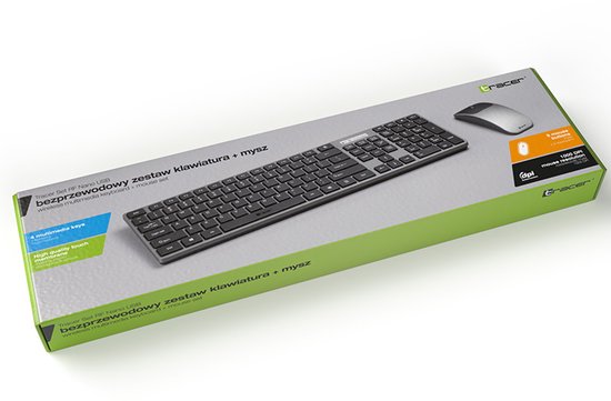 Tracer RF Nano Draadloos Toetsenbord en Stille Muis Set – QWERTY – 2.4 GHz – Slank Design – 10m Bereik – Zwart/Grijs