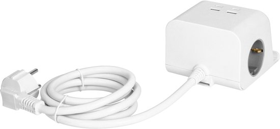 Bureau stekkerdoos met USB A & C en draadloze oplader - Verdeelstekker met kabel - Verdeeldoos met schroefklem - Stopcontact met splitter 2 voudig - Wit