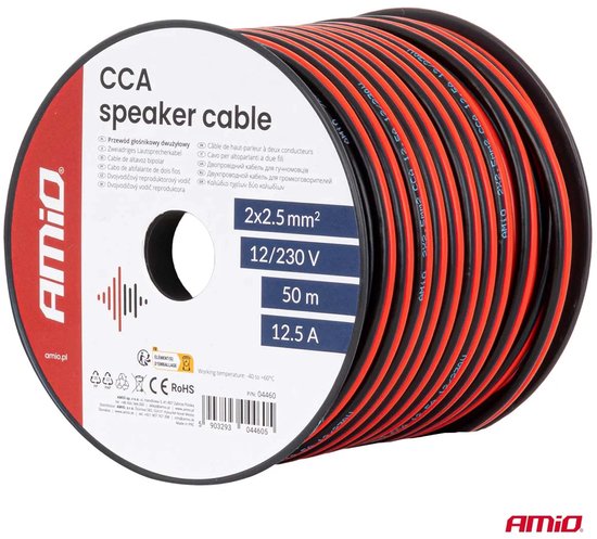 Twee-draads luidsprekerkabel CCA 2x2,5mm2 50m 12,5A