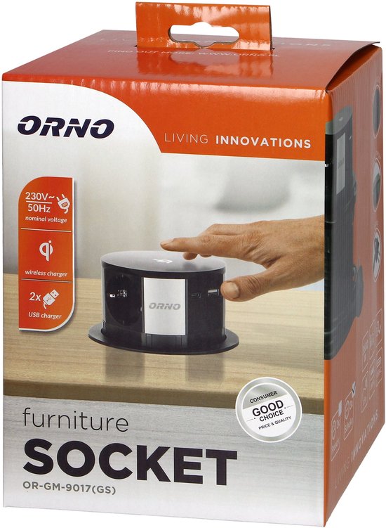 Pop-up stekkerdoos met Qi draadloze oplader - 3 Stopcontacten - USB-A+C - Quickcharge 3.0