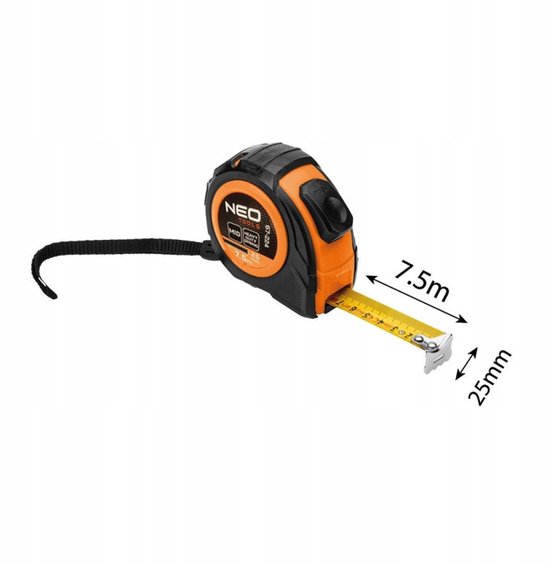 NEO Rolbandmaat 7,5m x 25mm met Autostop en Dubbele Vergrendeling
