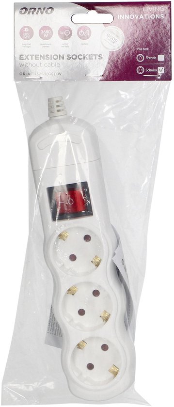 Stekkerdoos met schakelaar - Verdeelstekker 3-voudig - Stekkerblok zonder snoer/kabel - Wit