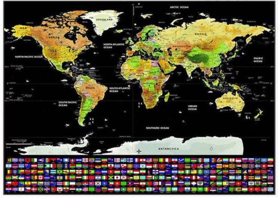 Malatec Wereldkaart Krasposter met Vlaggen - Perfect voor Reizigers