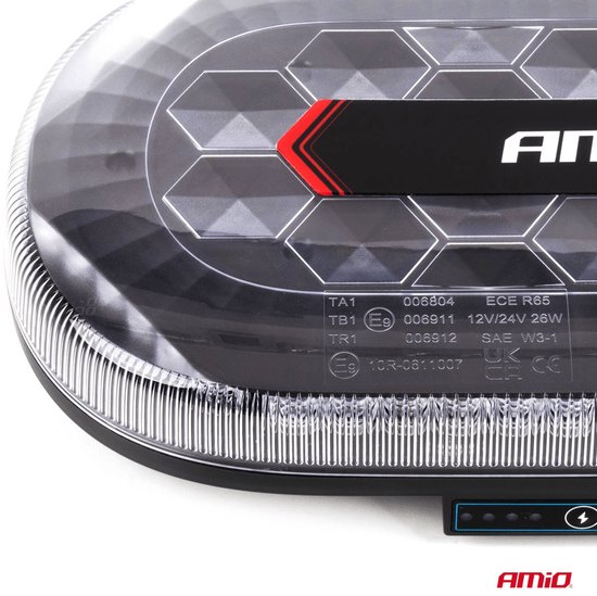 AMiO Oranje LED Batterij Zwaailicht Noodverlichting met Afstandsbediening en Dubbele Magneet 12/24V Oplaadbaar - ECE R65 en R10 gecertificeerd openbare weg