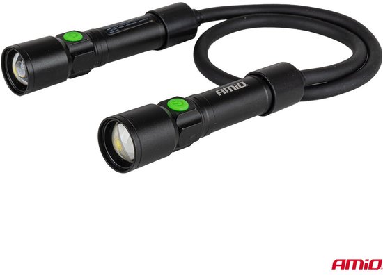AMiO LED Inspectielamp 2xP50 1000mAh Halslamp met Flexibele Hals - Zoomfunctie en Oplaadbare Batterijen - Voor Werkplaats en Noodsituaties