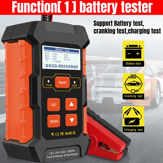 Accutester voor diverse Accu's - 12 en 24V - AGM, EFB, Gel en Lood - Zwart