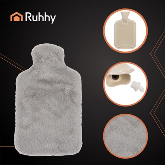 Ruhhy Warmwaterkruik 1.8L – 33 × 21 cm – zachte pluche hoes, langdurige warmte en pijnverlichting voor thuisgebruik