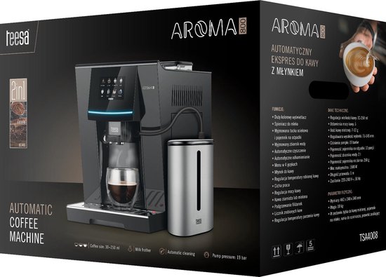 Teesa TSA4008 - Volautomatische espressomachine AROMA 800, met melkreservoir, zwart
