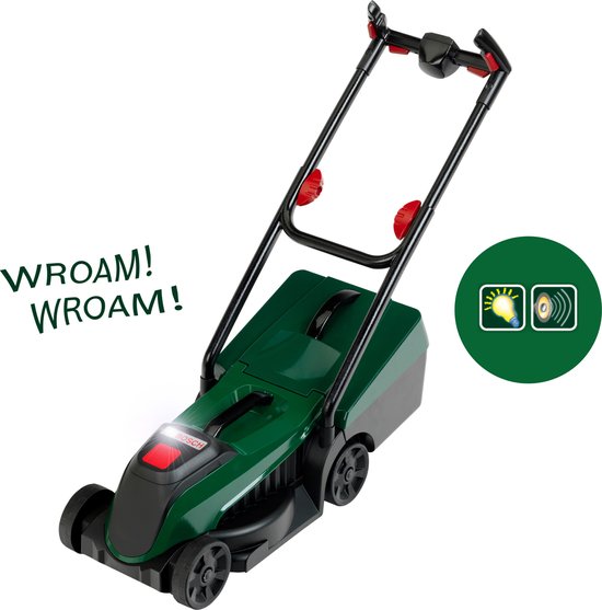Klein Toys Bosch tuin grasmaaier - 57x19.5x56 cm - incl. verwijderbare grasvanger, licht- en geluidseffecten - groen rood