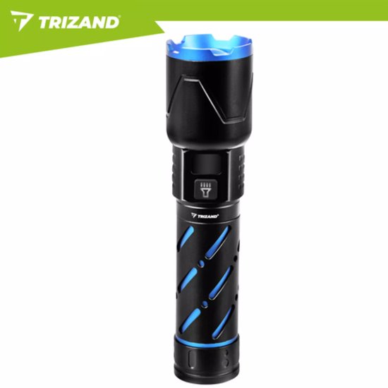 Trizand Tactische LED zaklamp 800 lumen zwart aluminium met zoom, USB-C opladen en 5000 mAh batterij