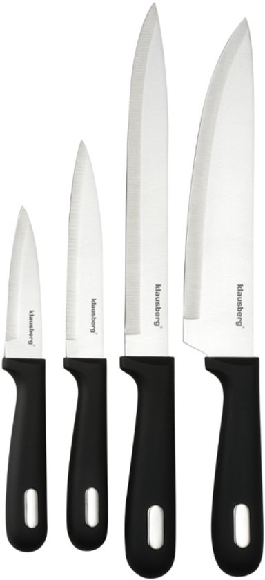 Klausberg KB-7980 8 Delig Keukenset - 4 Messen en 3 Snijplanken met Opbergstandaard - Compleet Snijset Zwart - Messenset - Messenblok - o.a. Koksmes , Vleesmes , 3 snijplanken