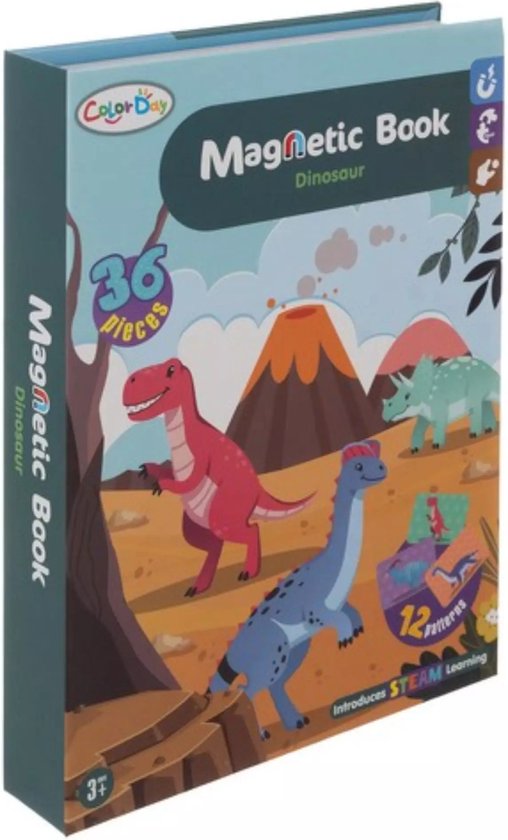 Kruzzel Magnetische Puzzel - Dinosaurussen - 36 Magneten & 6 Kaarten
