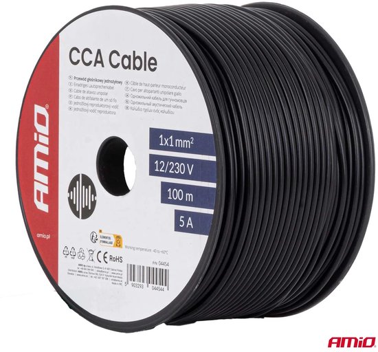 CCA-kabel zwart 1x1mm2 100m 5A 12/230V