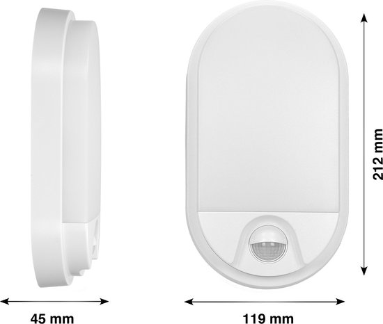 NEFRYT Buitenlamp met Bewegingssensor – Tuinverlichting 4000K – Buitenverlichting met IP54 - Muurlamp 800lm – Wandlamp buiten IK08 - Wit