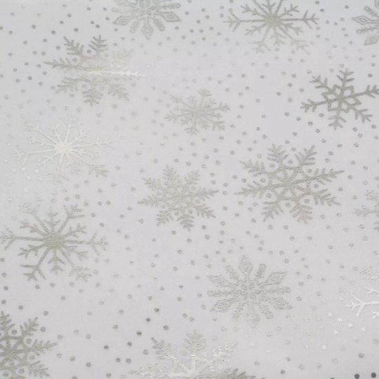 Ruhhy Kersttafelkleed 260x140cm - Elegant Wit met Zilveren Sneeuwvlokken