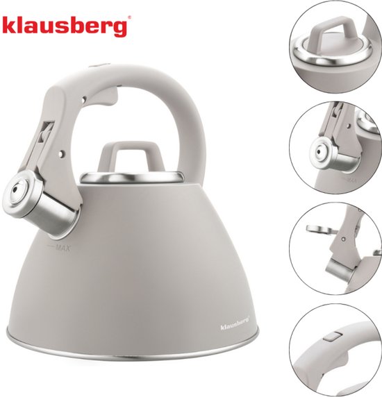 KLAUSBERG KB-7953 Fluitketel 2,5 L – Latte Beige Mat – RVS – Soft-Touch – Inductie – Met Fluit