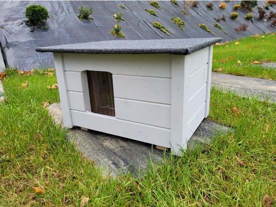 Geïsoleerde houten kennel voor kleine hond - lichtgrijs