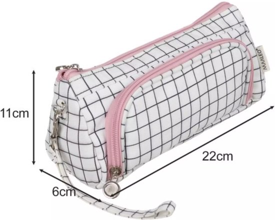 Maaleo Dubbele Uitbreidbare Etui - Wit Geruit - Twee Compartimenten - Mesh Organizer