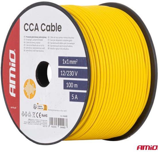 CCA-kabel geel 1x1mm2 100m 5A 12/230V