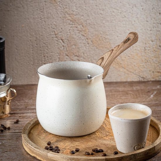 KingHoff KH-1982 Turkse Koffiepot Cezve 1.8 Liter - Voor Inductie, Gas en Elektrisch - Marmer Look Anti-Aanbaklaag - Houten Handvat
