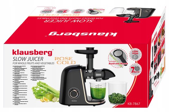 Klausberg Slow Juicer KB-7867 – 150W | 700 ml | Cold Press | Groenten en Fruitpers – Roségouden Accenten | Luxe Design & Hoog Saprendement
