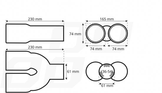 Universeel RVS uitlaat sierstuk eindstuk - 2x74mm - MT 008 - Aansluit diameter tussen de 36mm en 54mm