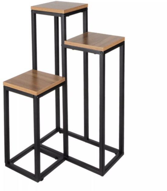 Ruhhy Plantenstandaard - 3 laags- metaal - vierkant - industriële stijl - modern - voor bloemen en planten