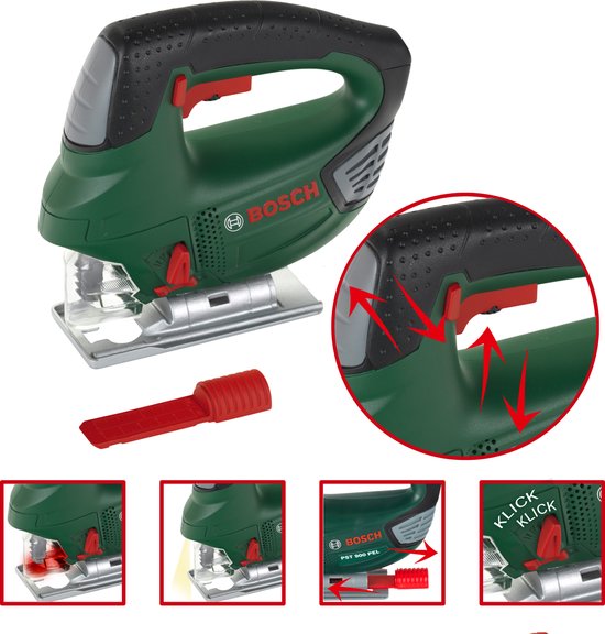 Klein Toys Bosch mini II speelgoed decoupeerzaag - 17,9x5x16 cm - incl. realistische geluids- en lichteffecten - groen rood zwart - zaag