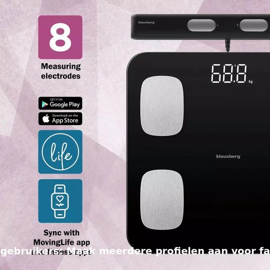 Klausberg 7854 - Slimme Bluetooth Personenweegschaal met Lichaamsanalyse – Gewicht, BMI, Vetpercentage, Spiermassa, Kleurendisplay - Zwart
