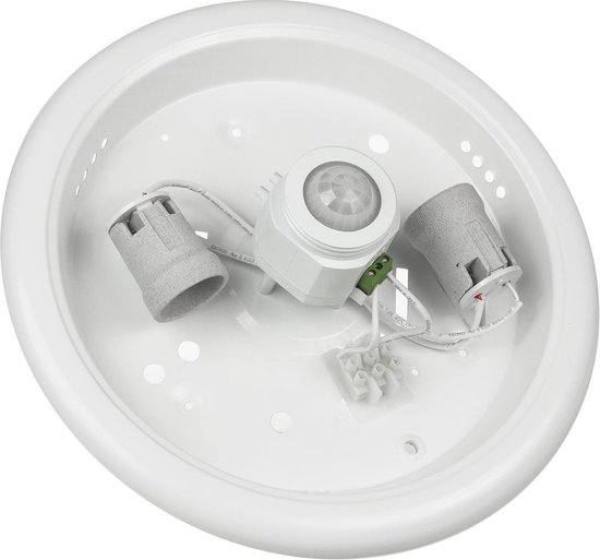 Plafondlamp - PIR Bewegingssensor - Schemersensor - 2x E27 - Wit - 32cm