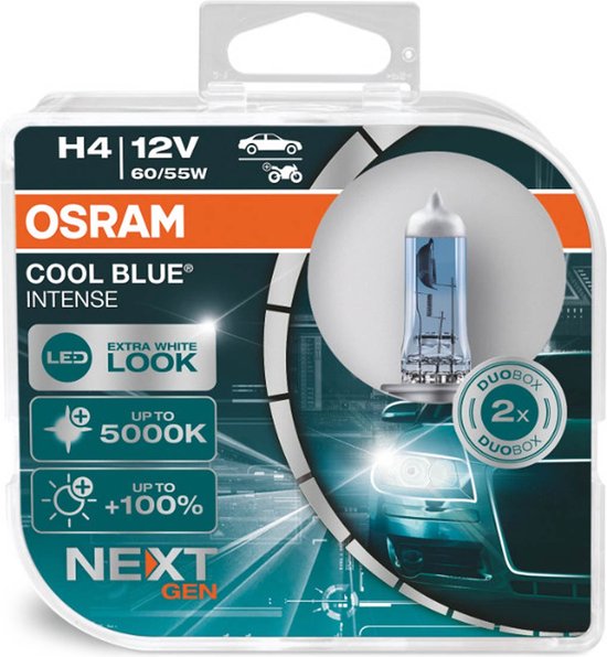 Osram Halogeenlamp H4 12V 60/55W - Wit/IJsblauw 5000K Intens - Cool Blue Next Gen - Set 2 stuks