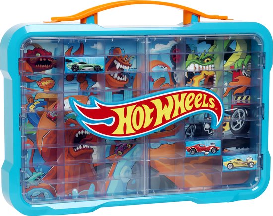 Klein Toys Hot Wheels - verzamelkoffer - vitrine - geschikt voor 54 auto's - blauw oranje